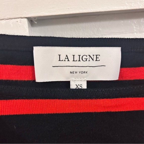 La Ligne Short Sleeve red blue stripe Breton Tee - Picture 7 of 8